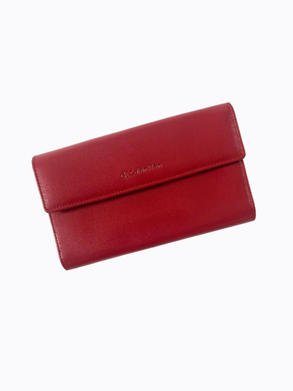Vintage Calvin Klein Red Leather Continental Flap Wallet Made in Spain Rare Y2K